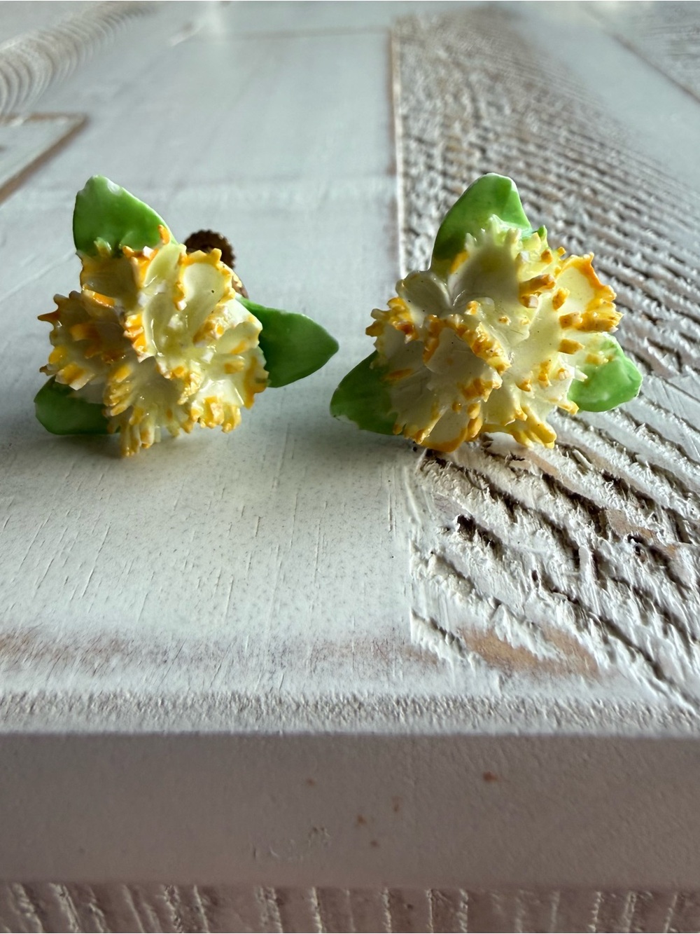 Made in England Hand Painted Daffodil Screw Back Earrings